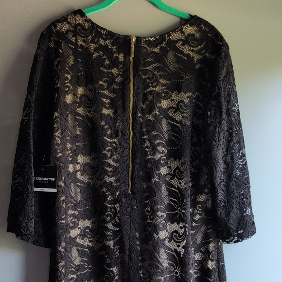 Liz Claiborne Black Sheath Dress 3/4 Sleeve Crew Neck - Picture 3 of 4